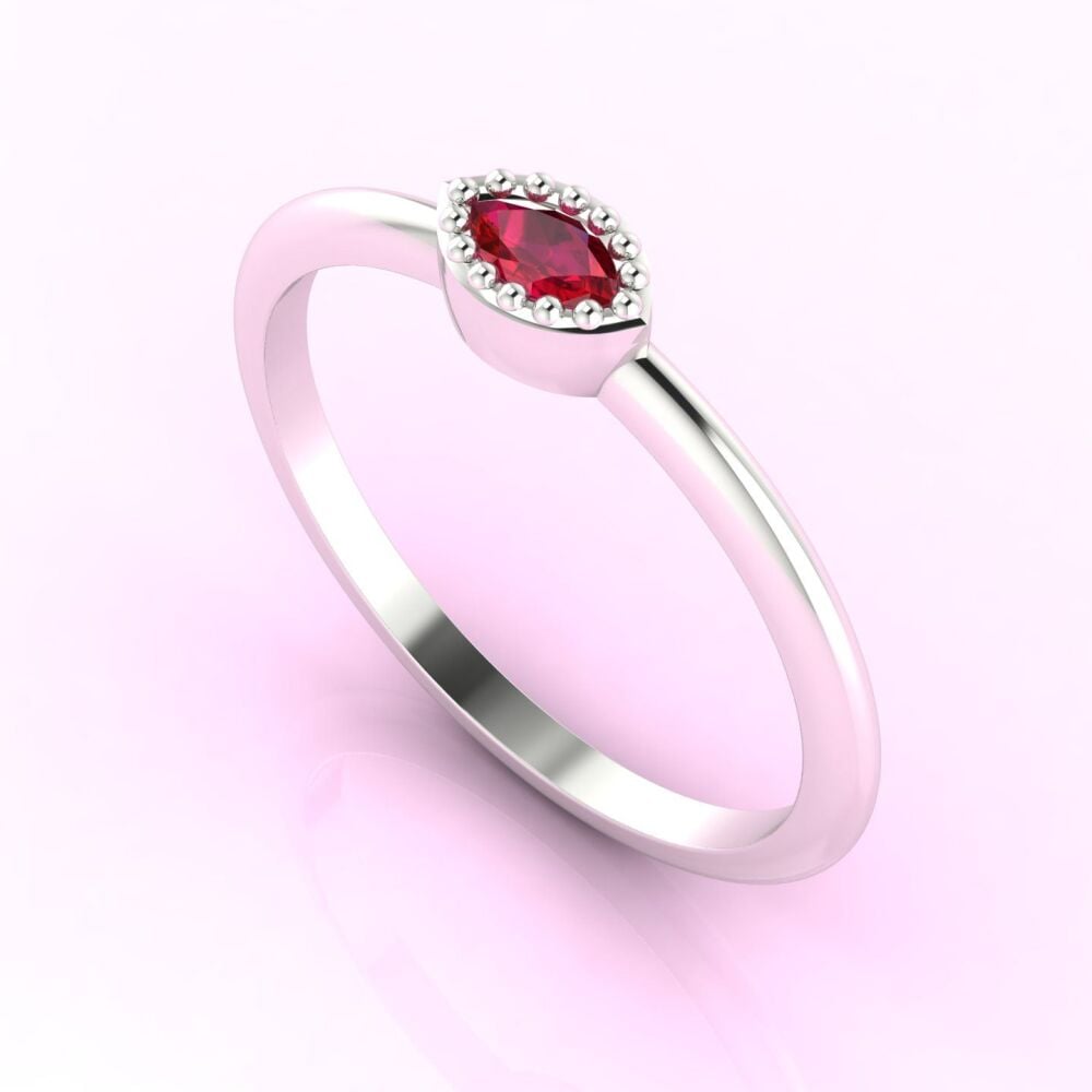 Mini Astraea - Horizontal Dainty Marquise Ruby & White Gold Or Platinum Ring