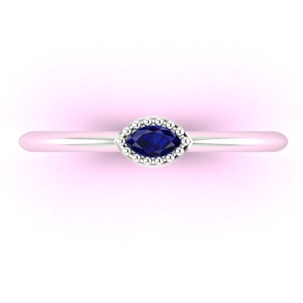 Mini Astraea - Horizontal Dainty Marquise Sapphire & White Gold Or Platinum Ring