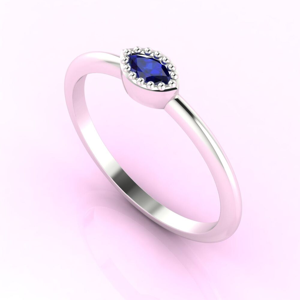 Mini Astraea - Horizontal Dainty Marquise Sapphire & White Gold Or Platinum Ring