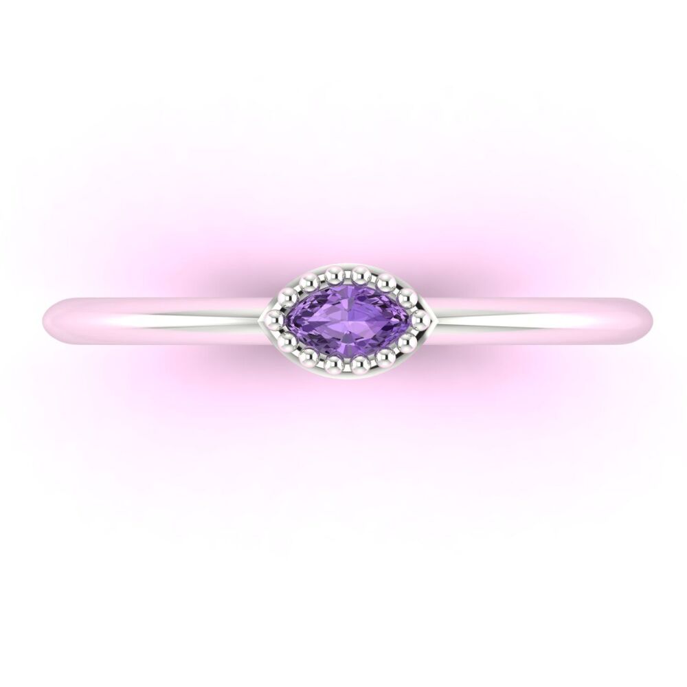 Mini Astraea - Horizontal Dainty Marquise Violet Sapphire & White Gold Or Platinum Ring