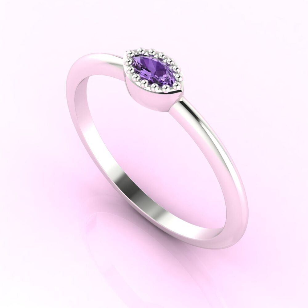 Mini Astraea - Horizontal Dainty Marquise Violet Sapphire & White Gold Or Platinum Ring