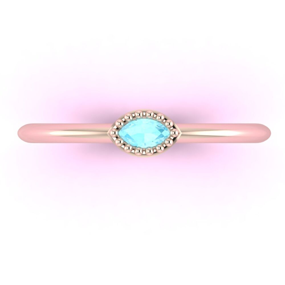 Mini Astraea- Horizontal Marquise Aquamarine & Rose Gold Ring