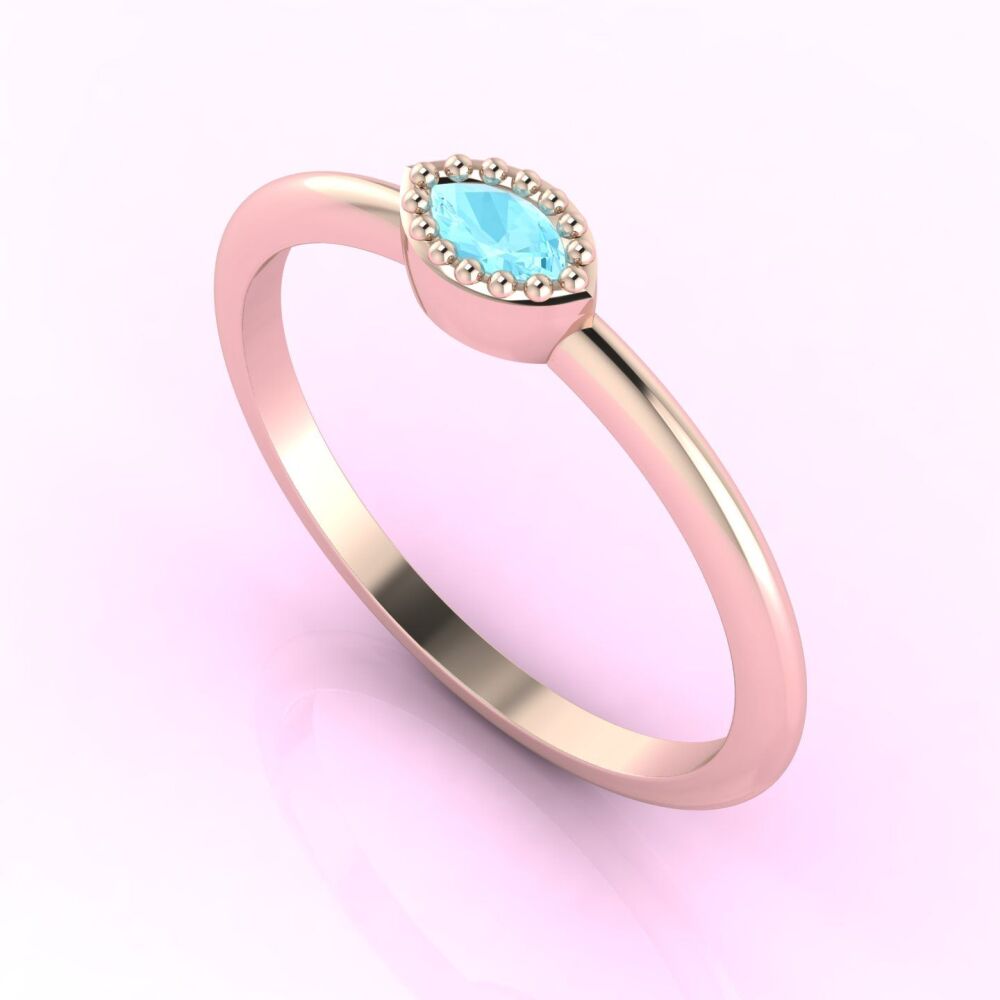 Mini Astraea- Horizontal Marquise Aquamarine & Rose Gold Ring