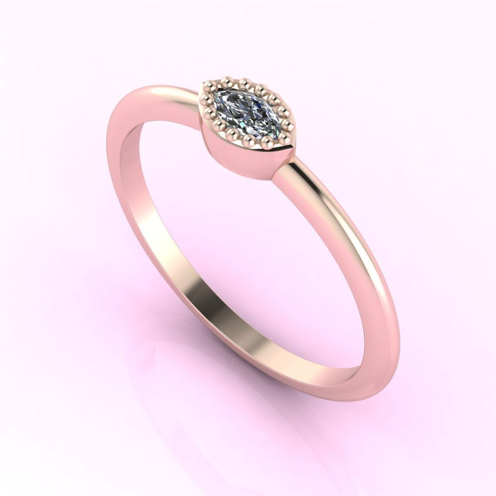 Mini Astraea- Horizontal  Marquise Diamond & Rose Gold Ring