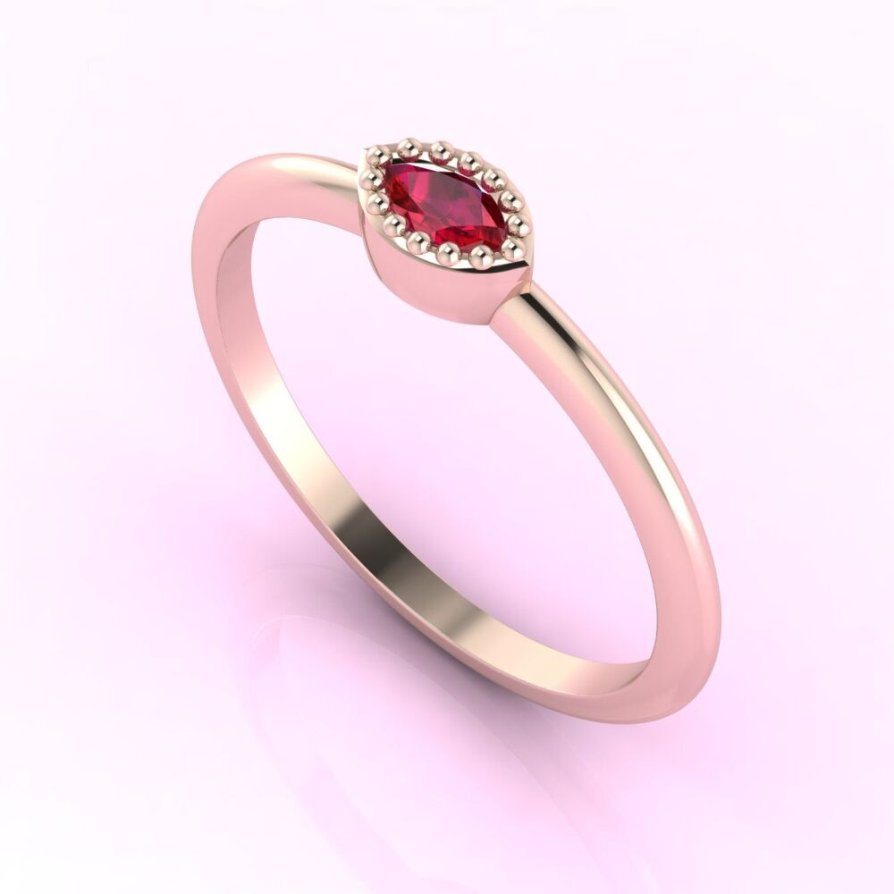 Mini Astraea - Horizontal Marquise Ruby & Rose Gold Ring