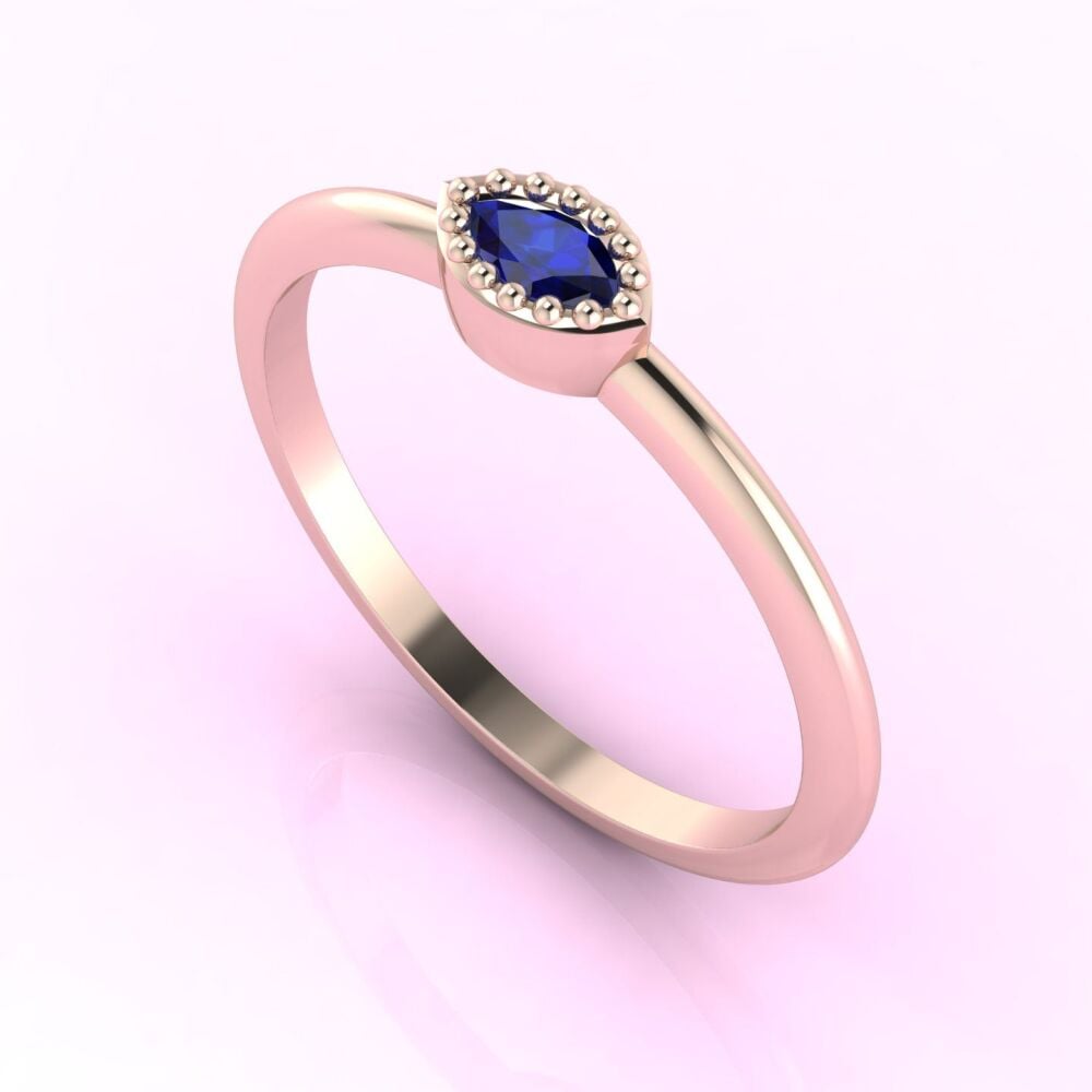 Mini Astraea - Horizontal Marquise Sapphire & Rose Gold Ring