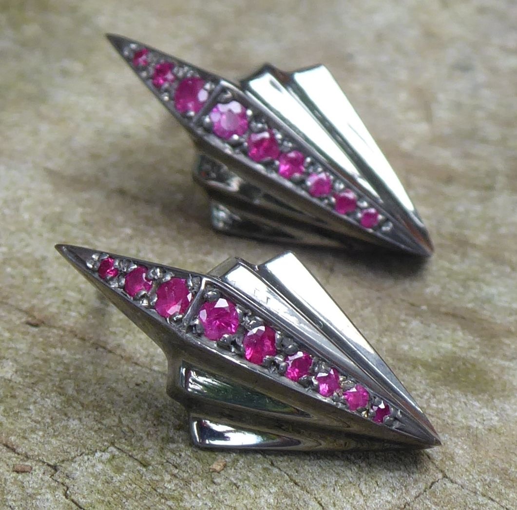 ruby art deco earrings close