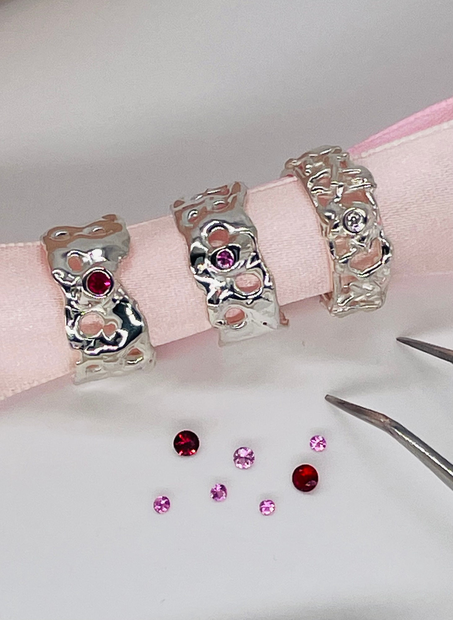 Group of silver handmade gemstone rings