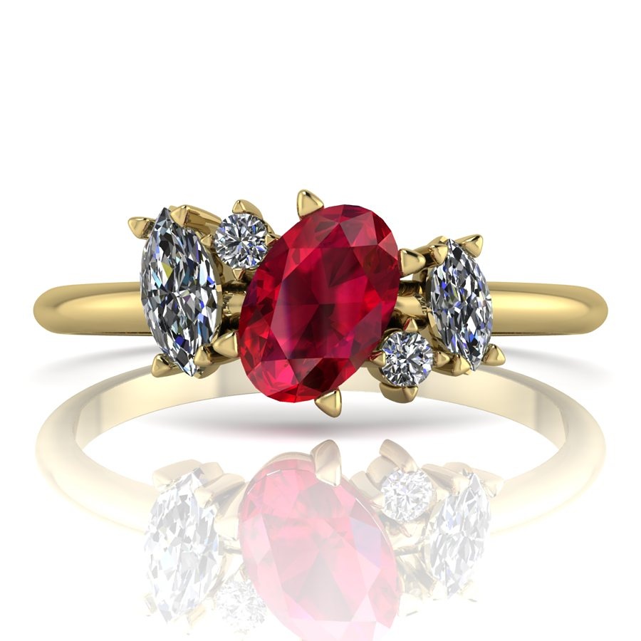 Atlantis engagement ring ruby, diamonds, yellow gold