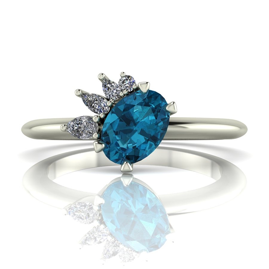 Selene non traditional engagement ring -teal and diamonds