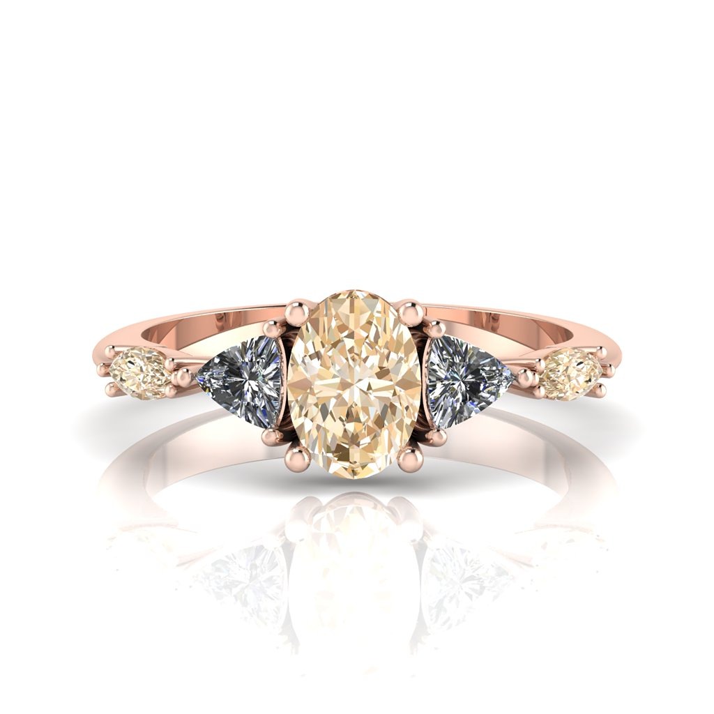 Modern oval champagne diamond rose gold engagement ring