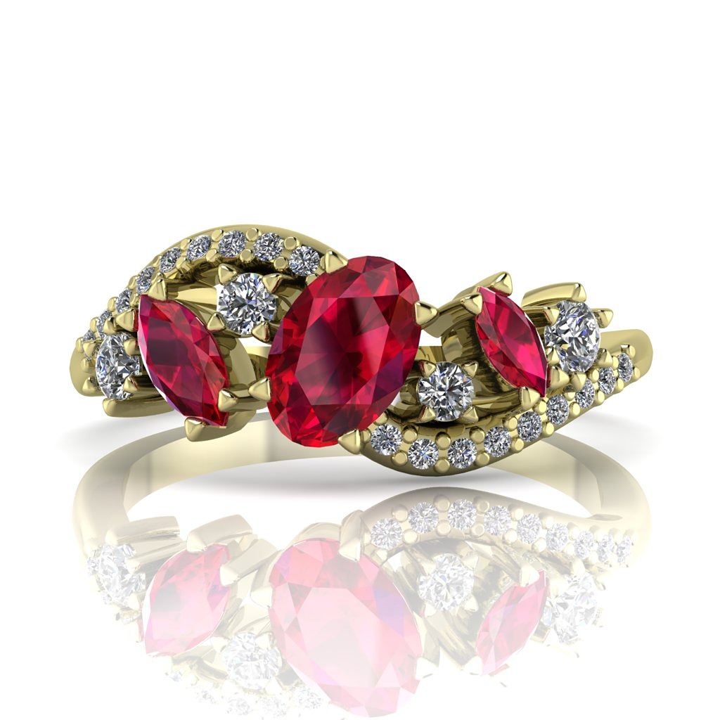 Atlantis Storm ruby and dia yellow gold engagement ring