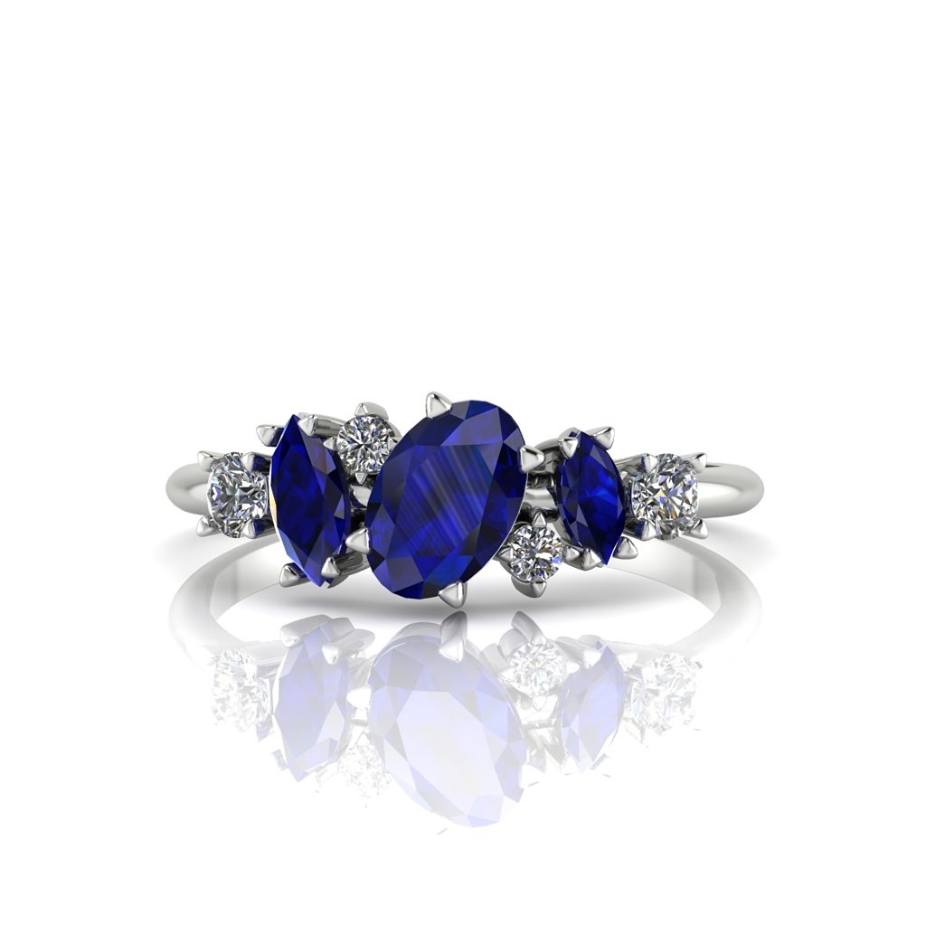 Paradise sapphire and diamond unusual engagement ring