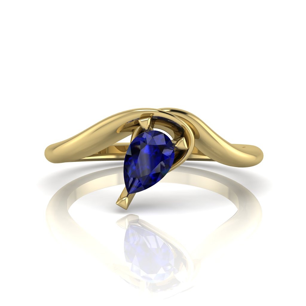 Enchanted  sapphire solitaire asymmetrical engagement ring