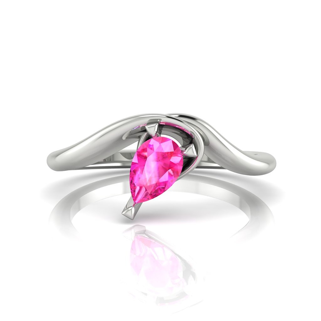 Enchanted pink sapphire white gold unusual engagement ring