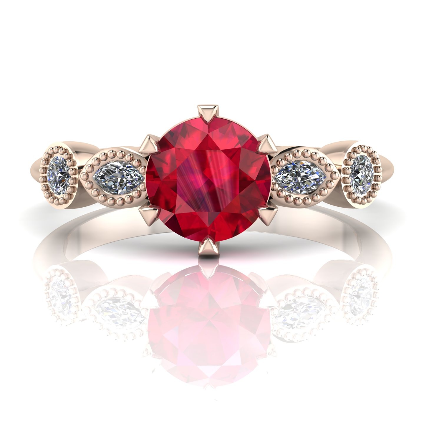 Milena modern ruby, rose gold and diamond engagement ring