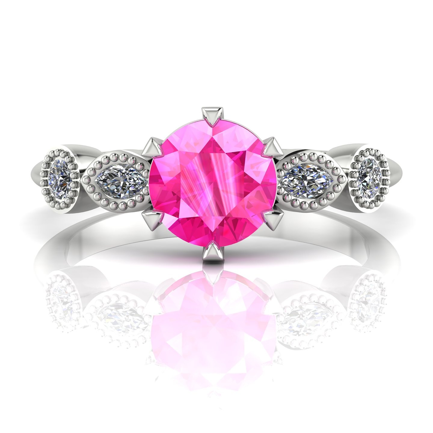 Milena modern pink sapphire, white gold and diamond engagement ring