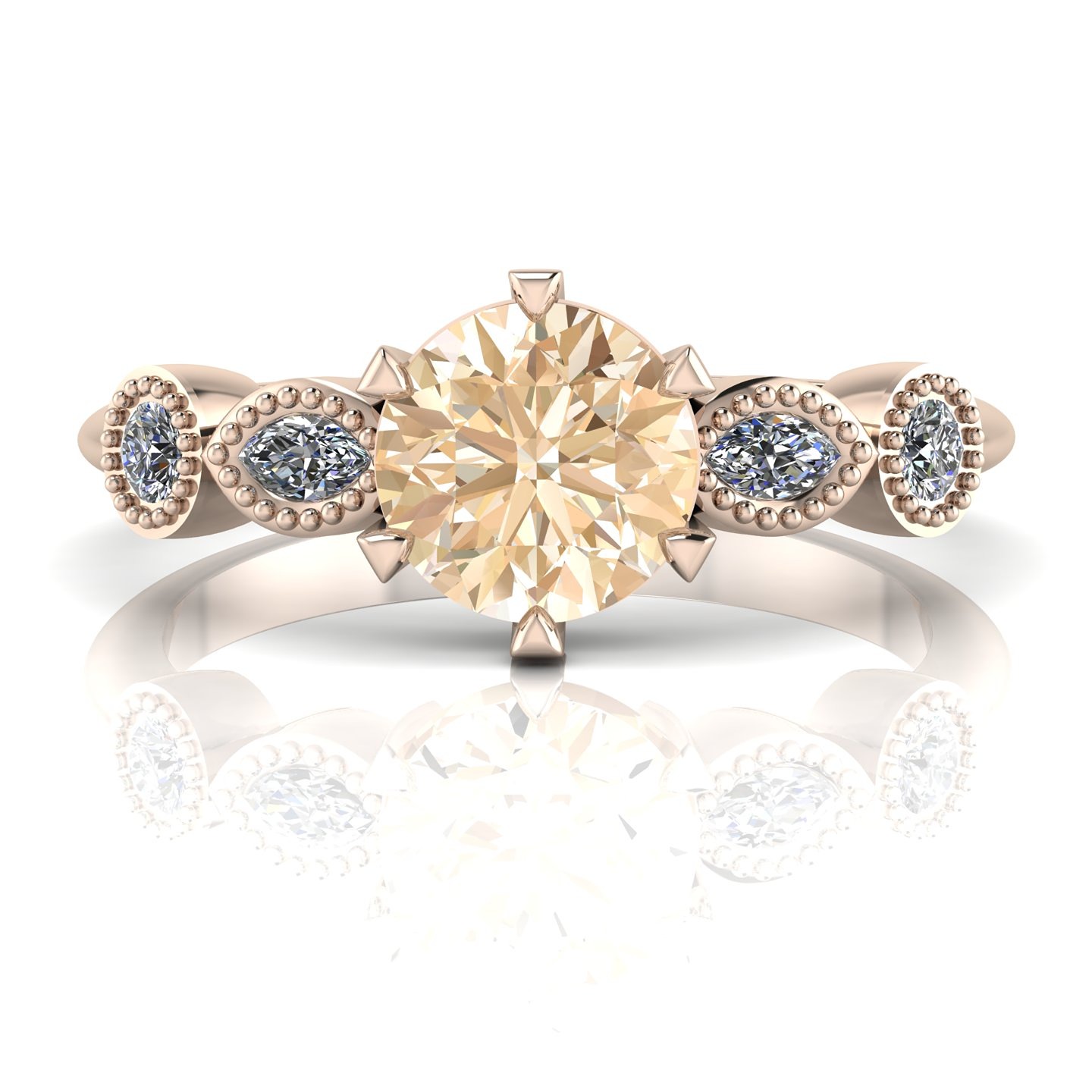 Milena modern champagne diamond, rose gold and diamond engagement ring