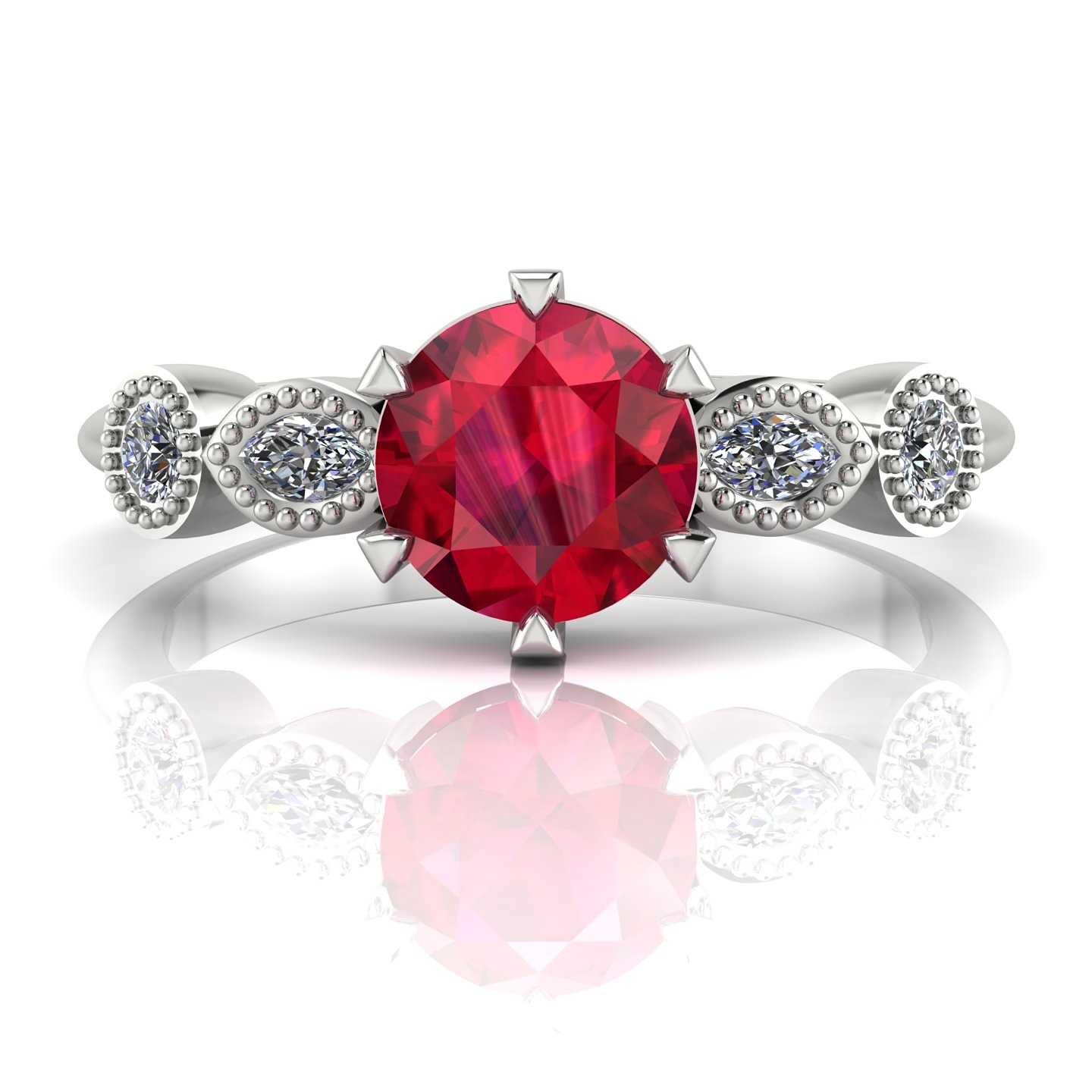 Milena modern ruby, white gold and diamond engagement ring