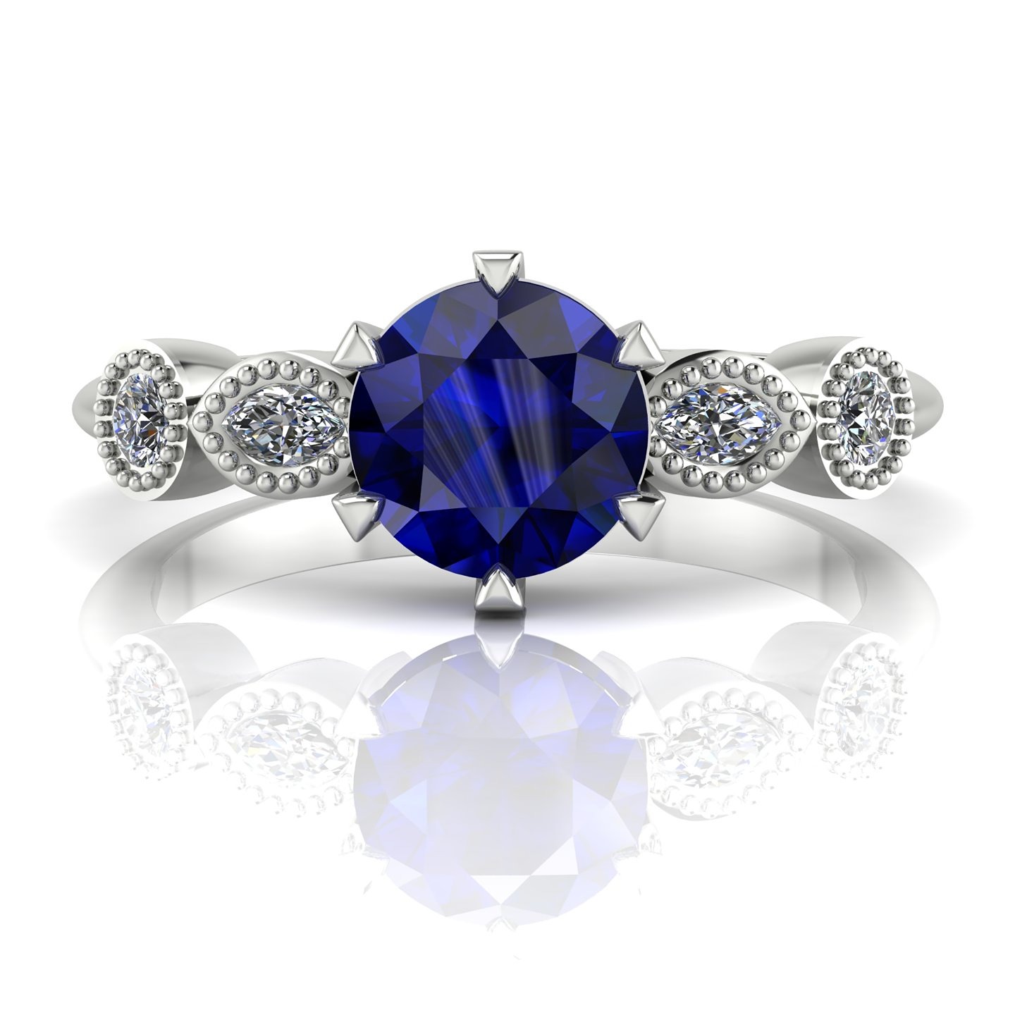 Milena modern sapphire, white gold and diamond engagement ring