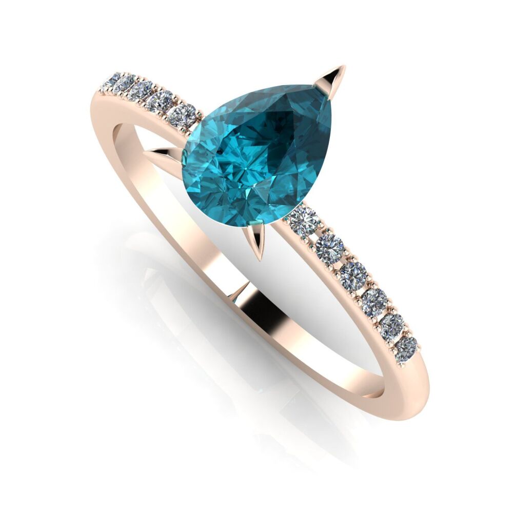 Calista - Pear Shaped Teal Sapphire & Diamonds Rose Gold Engagement Ring