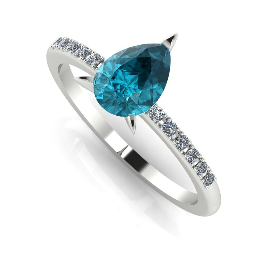 Calista - Pear Shaped Teal Sapphire & Diamonds White Gold Engagement Ring