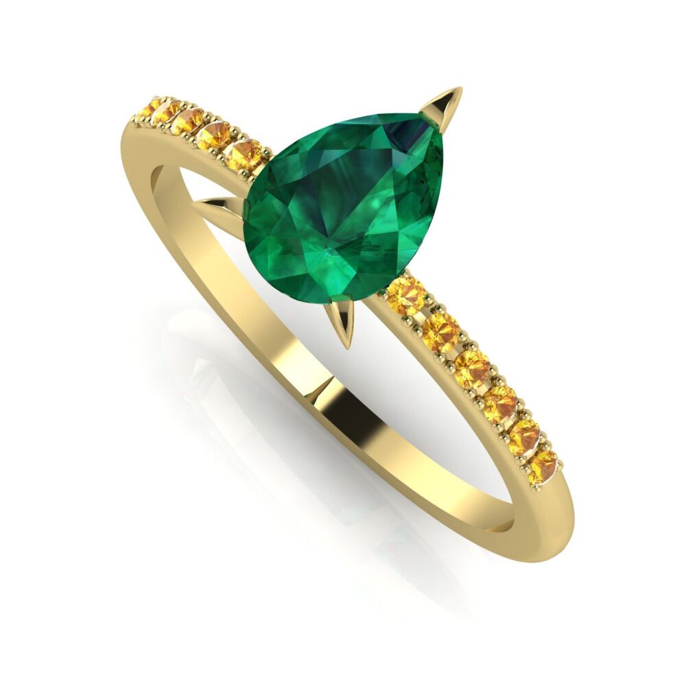 Calista - Pear Shaped Emerald & Yellow Sapphires Gold Engagement Ring