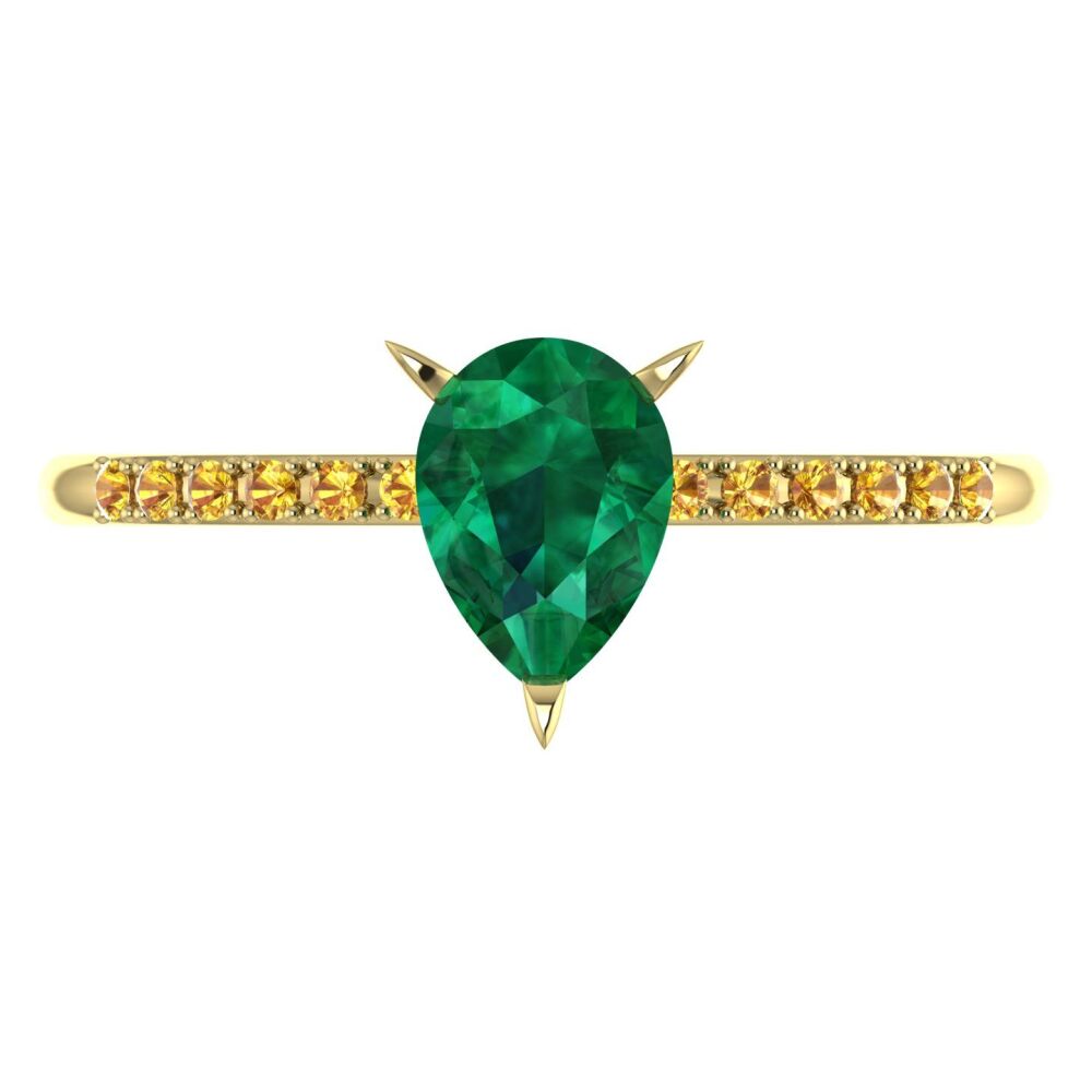 Calista - Pear Shaped Emerald & Yellow Sapphires Gold Engagement Ring