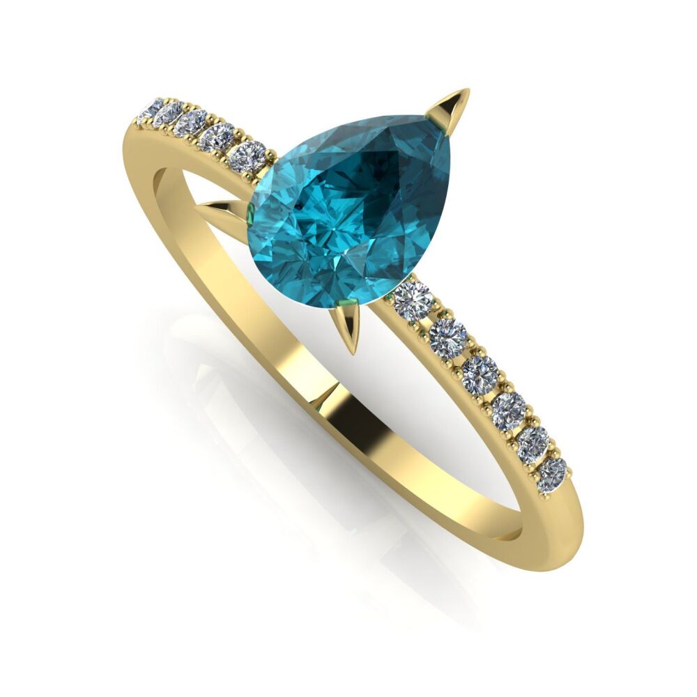 Calista - Pear Shaped Teal Sapphire & Diamonds Gold Engagement Ring