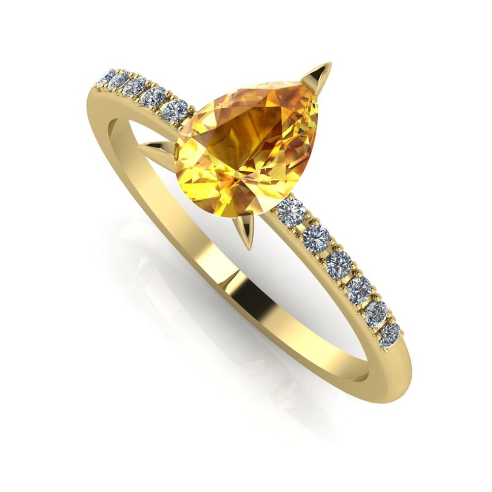 Calista - Pear Shaped Yellow Sapphire & Diamonds Gold Engagement Ring