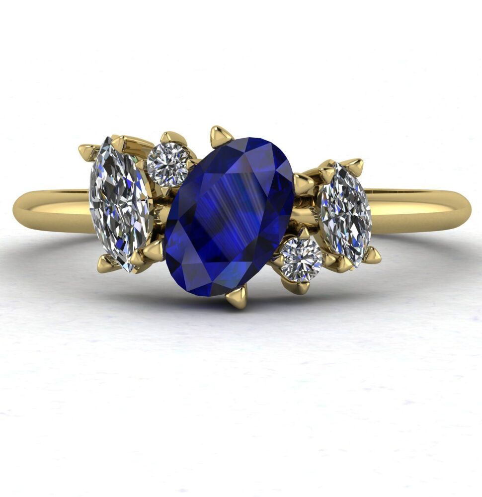 Atlantis: Sapphire & Diamonds Asymmetrical Cluster Engagement Ring