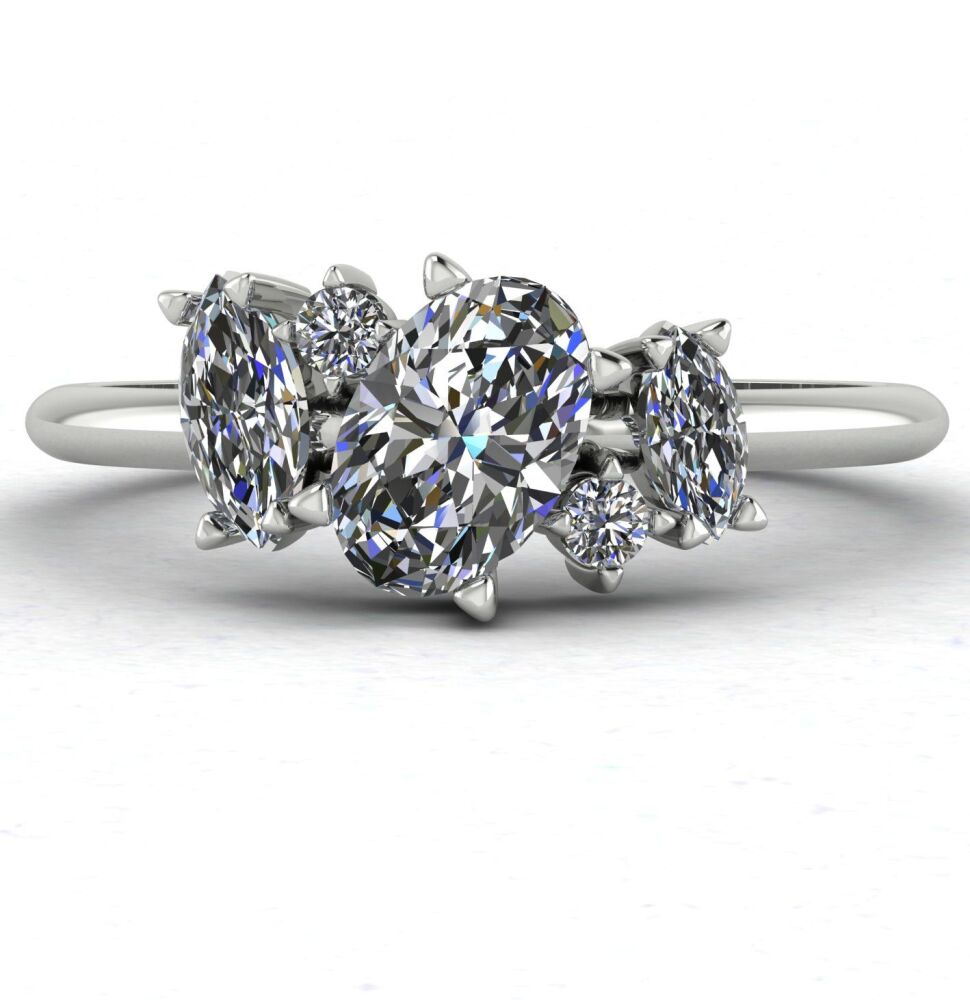 Atlantis: Lab Grown Diamond Asymmetrical Engagement Ring -18 Carat White Gold or Platinum
