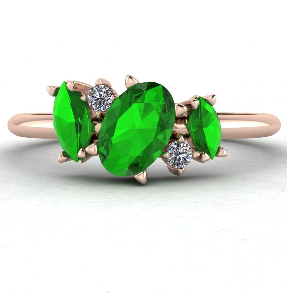 Atlantis Tsavorite & Diamonds - 18 Carat Rose Gold Asymmetrical Cluster Ring