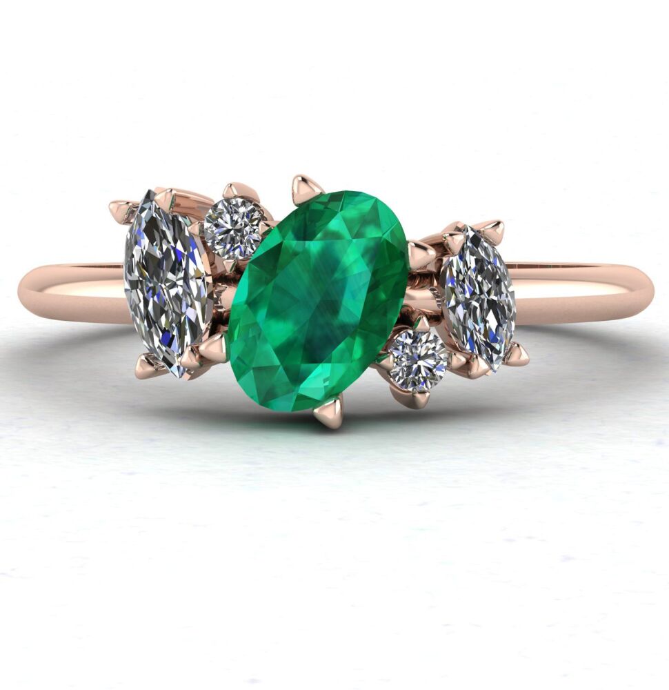 Atlantis: Emerald & Diamonds Asymmetrical Cluster Rose Gold Engagement Ring