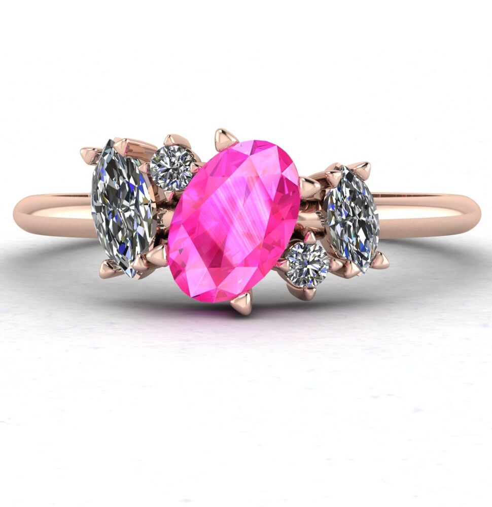 Atlantis: Pink Sapphire & Diamonds Asymmetrical Rose Gold Engagement Ring