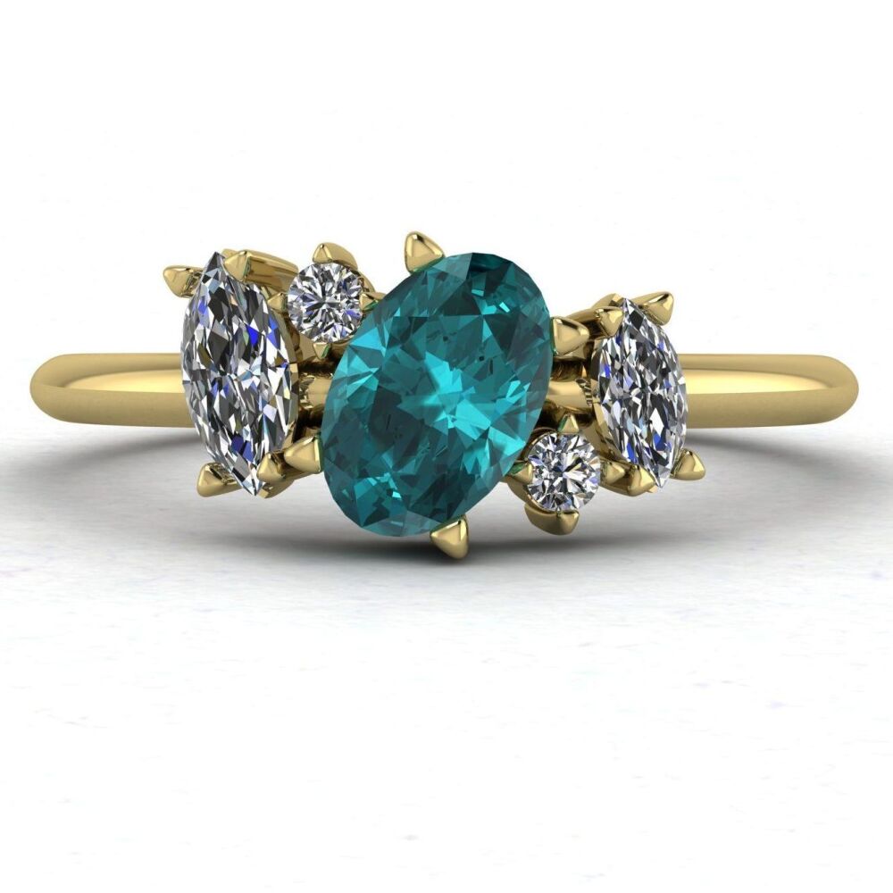 Atlantis: Teal Sapphire & Diamonds Asymmetrical Engagement Ring