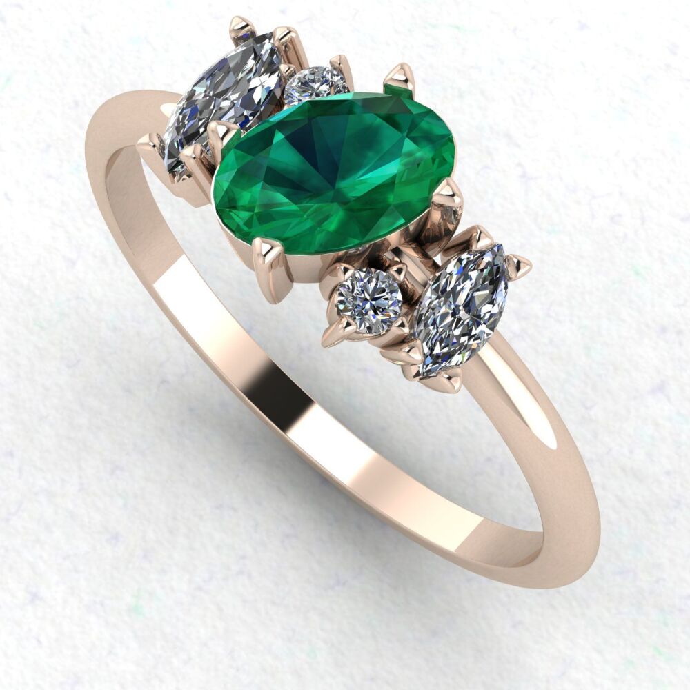 Atlantis: Emerald & Diamonds Asymmetrical Cluster Rose Gold Engagement Ring