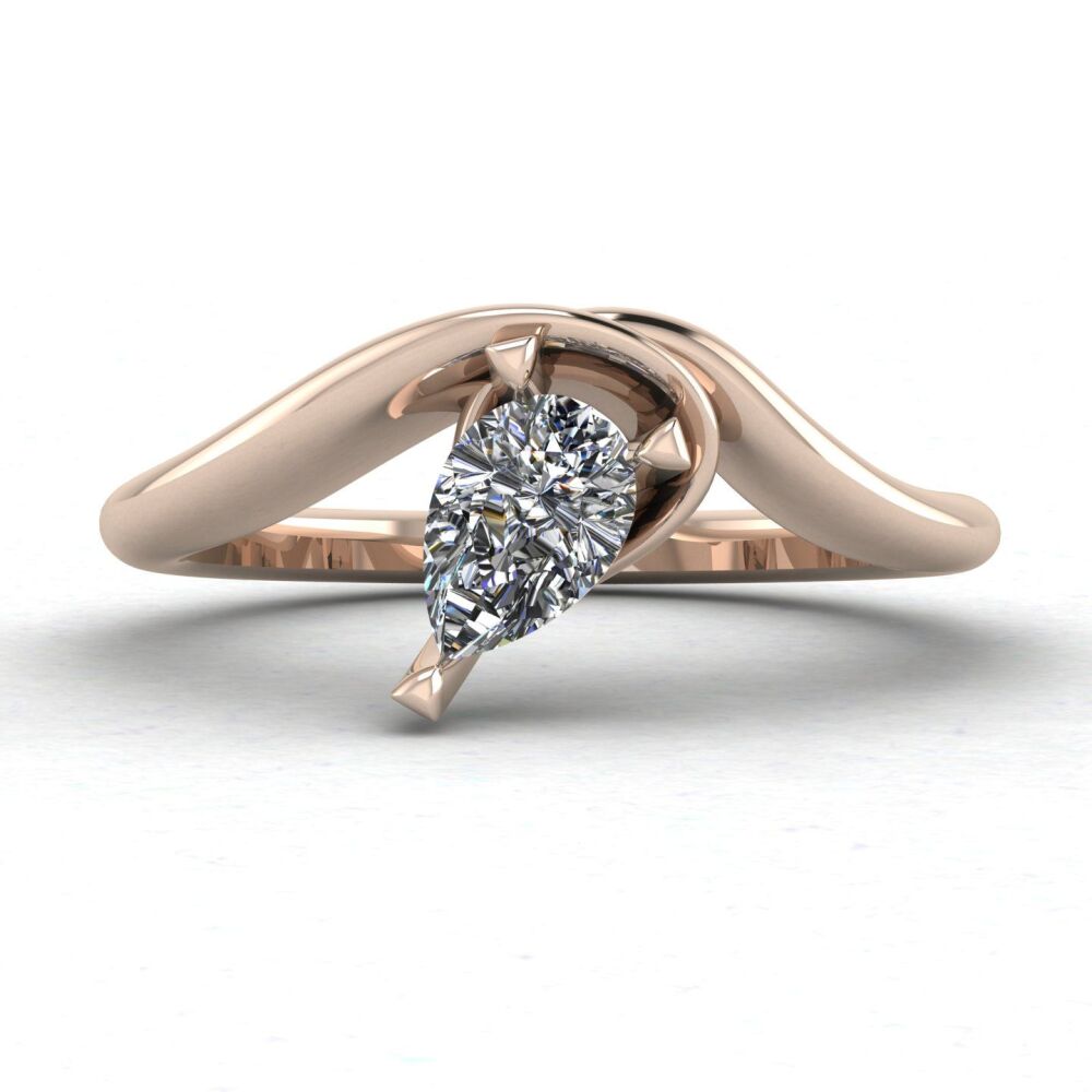 Enchanted: Pear Shaped Lab Grown Solitaire Diamond & Rose Gold Asymmetrical Ring