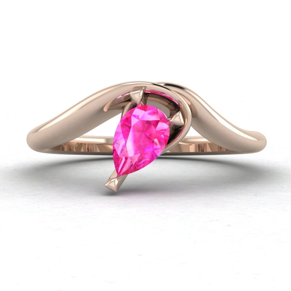 Enchanted: Pear Shaped Solitaire Pink Sapphire Asymmetrical Rose Gold Ring