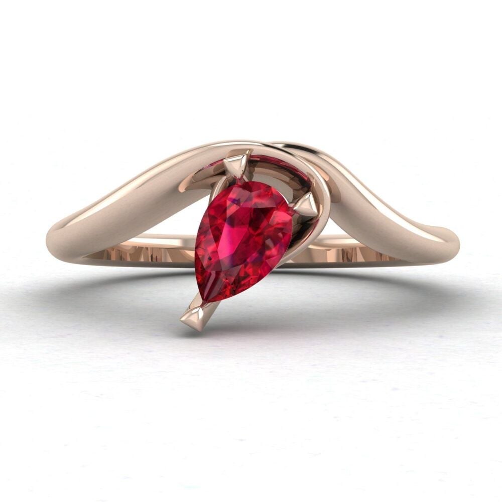 Enchanted: Pear Shaped Solitaire Ruby Asymmetrical Rose Gold Ring