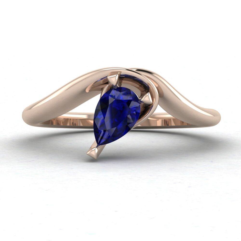 Enchanted: Pear Shaped Solitaire Sapphire Asymmetrical Rose Gold Ring