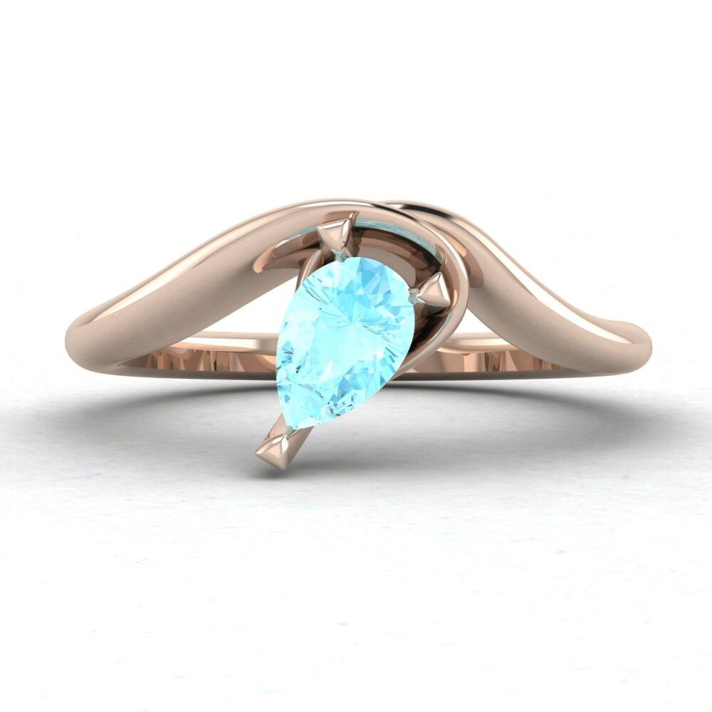Enchanted Pear Shaped Aquamarine Asymmetrical Solitaire Engagement Ring in 18ct Rose Gold