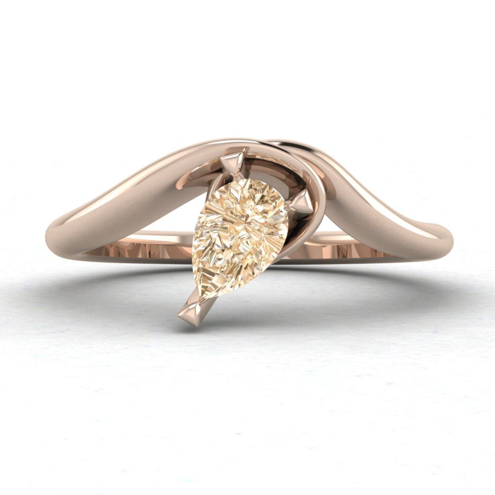 Enchanted Pear Shaped Champagne Diamond Asymmetrical Solitaire Engagement Ring in 18ct Rose Gold