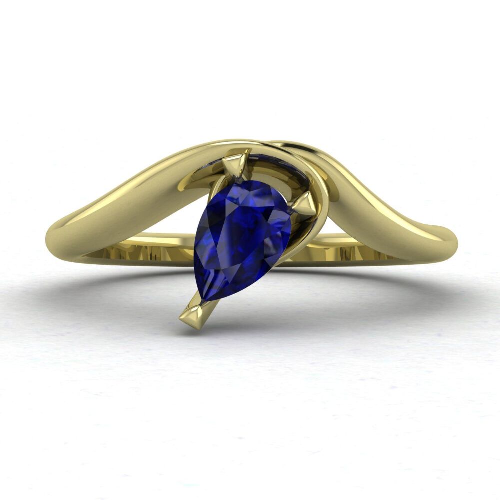 Enchanted: Pear Shaped Solitaire Sapphire Asymmetrical Yellow Gold Ring
