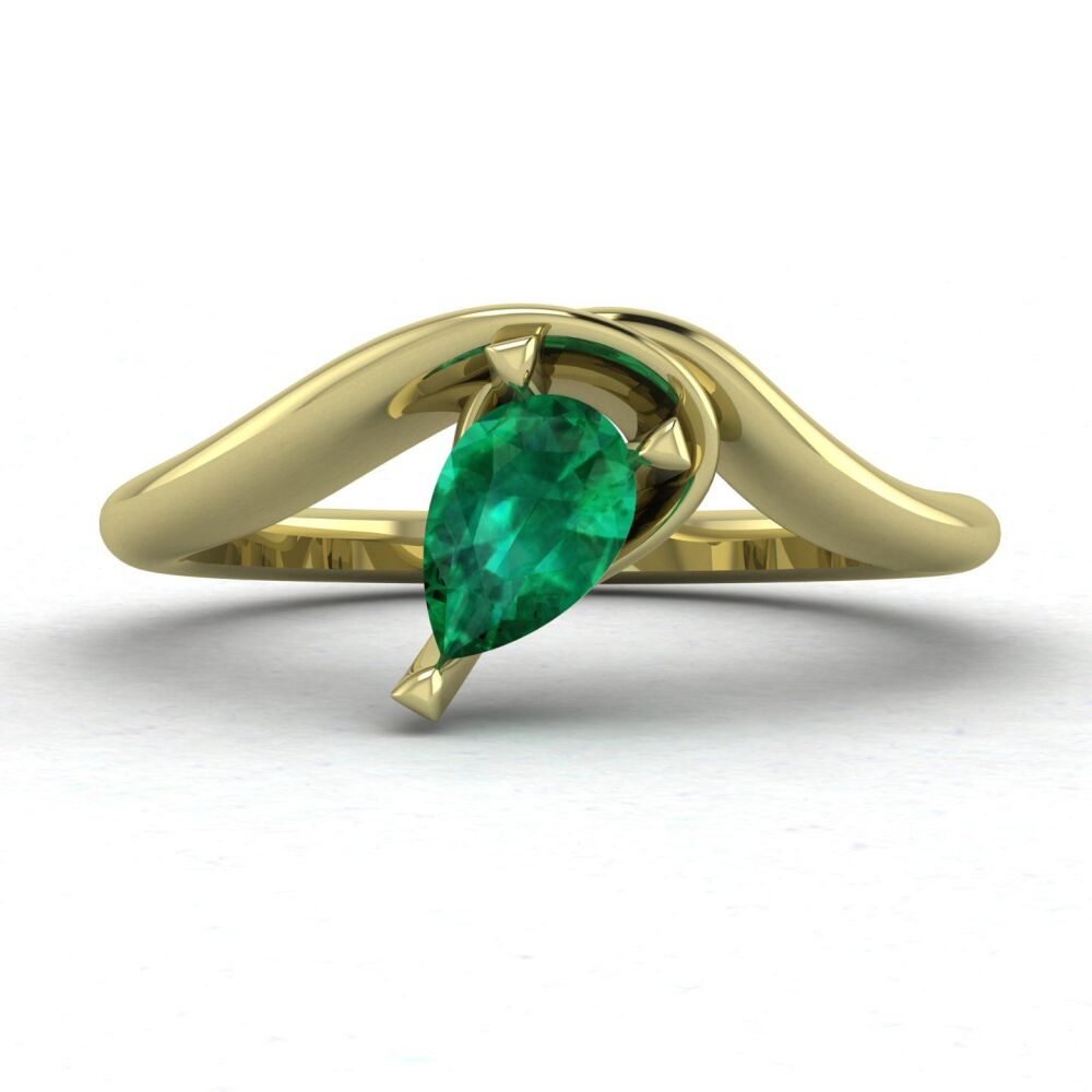 Enchanted Pear Shaped Emerald Solitaire Engagement Ring in 18ct Yellow Gold