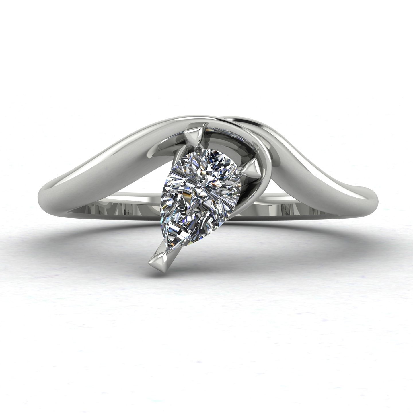 Pear shaped diamond asymmetrical flowing organic style engagement ring