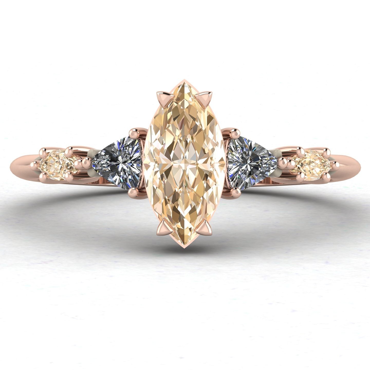 Marquise shaped champagne diamond set in rose gold engagement ring