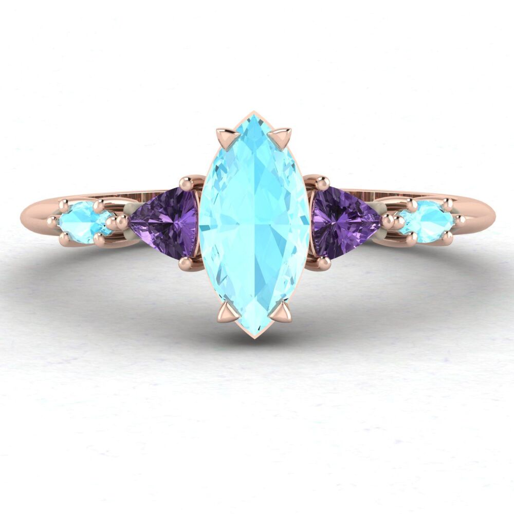 Maisie Marquise Aquamarine & Violet Sapphires Rose Gold Ring