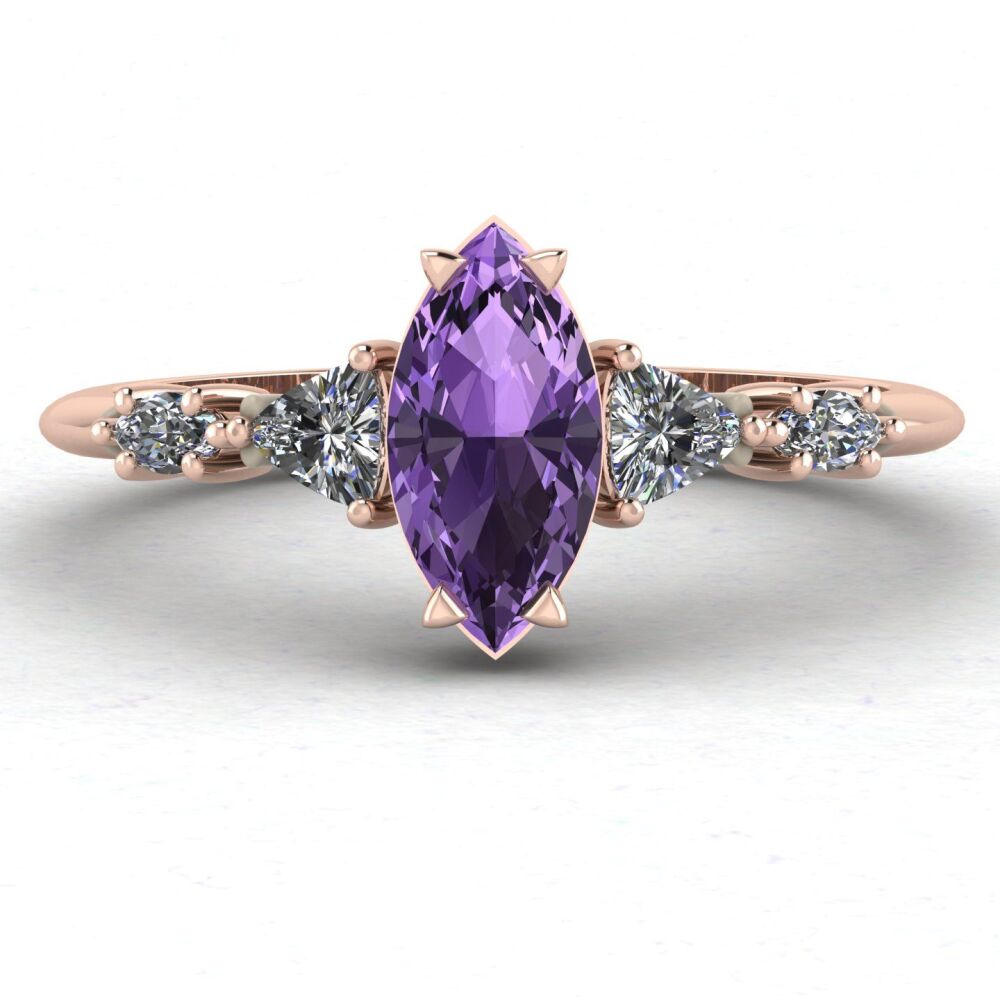 Maisie Marquise: Violet Sapphire & Diamonds, Rose Gold Engagement Ring