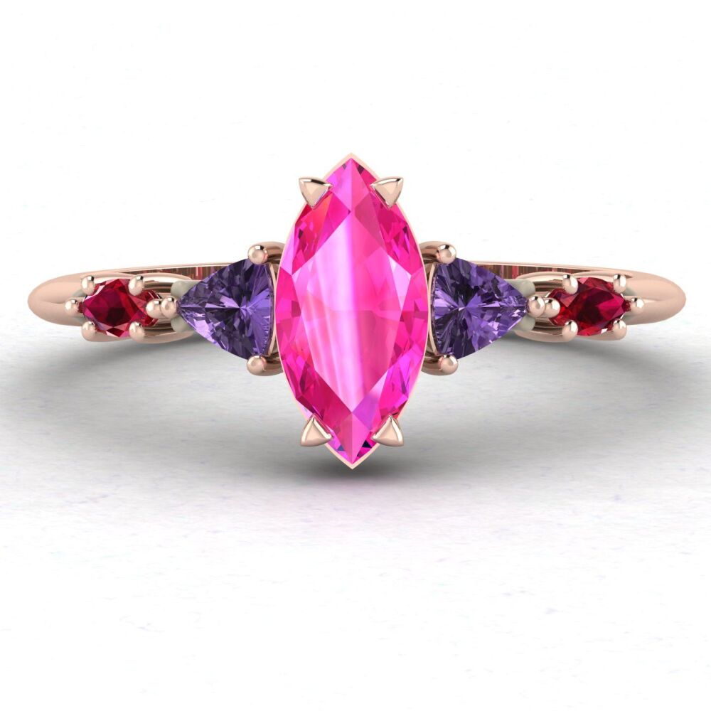 Maisie Shades Of Pink - Marquise Pink & Violet Sapphires With Rubies & Rose Gold Ring